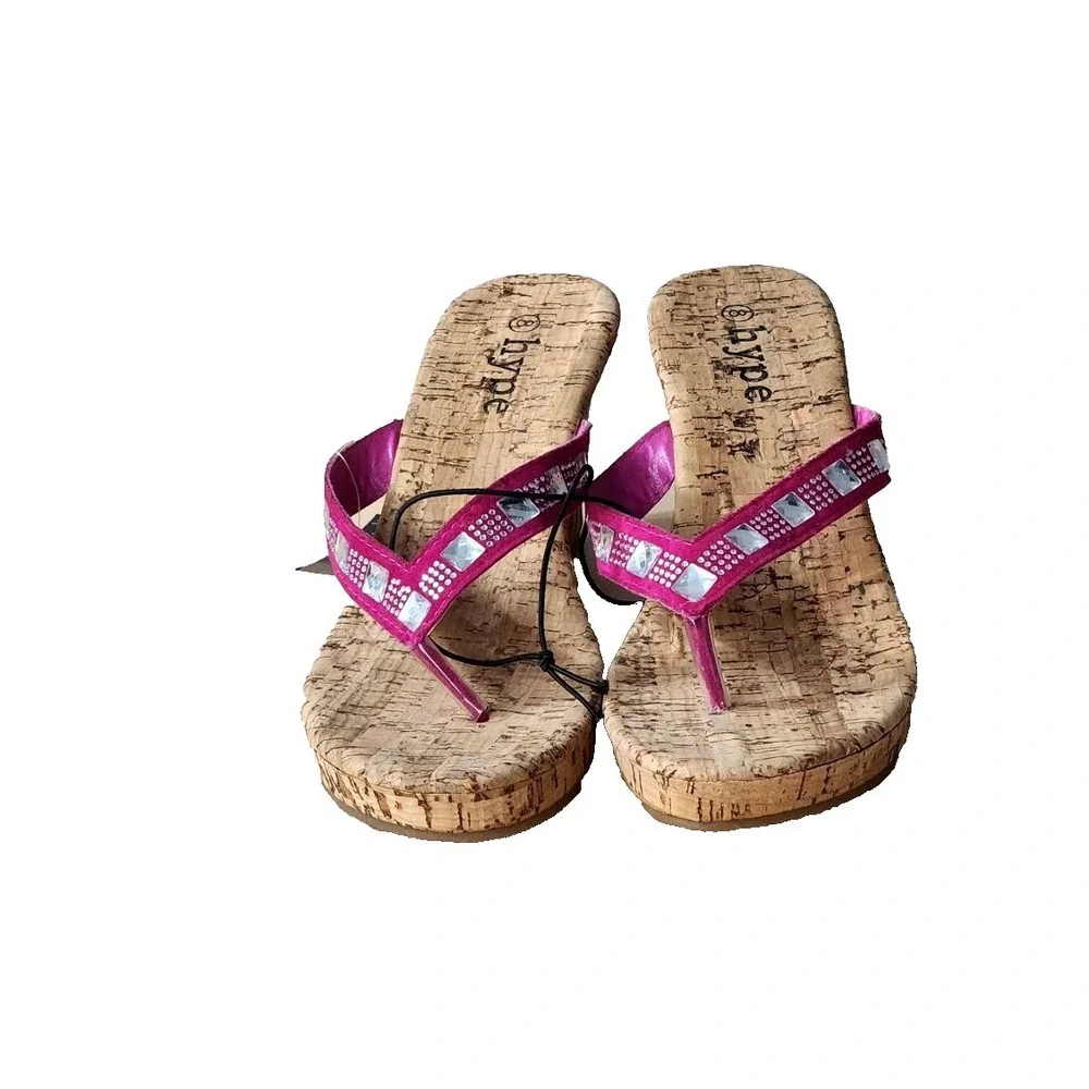 NEW‎ Hype Womens Cork Wedge Sandals Size 8 Pink/Brown 3.25